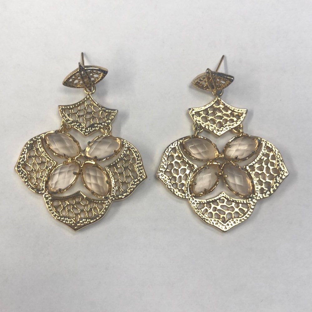 Kendra Scott gold evening earrings in clear peach